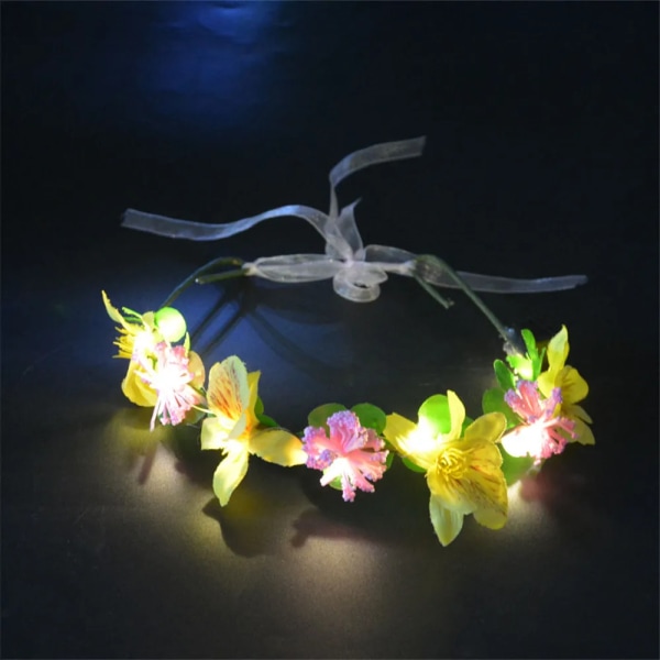 Light Up Glow LED Hawaii Hula Luau Flower Leis Garland halsband Krans lysande yellow headband