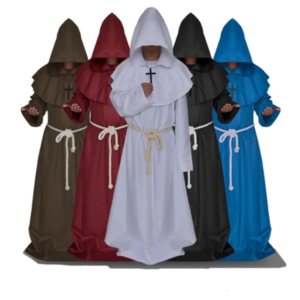 Medeltida munkkyrka Prästdräkt Cosplay-prästklänning med huva för män, kappa Cape Minister Kappa Halloween-outfit för vuxen Black XXL