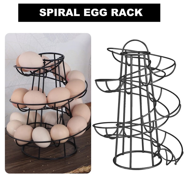 Spiral Egg Skelter Dispenser Rack Metallförvaring Display Rack Äggkorg för köksbänk display tillbehör Silver