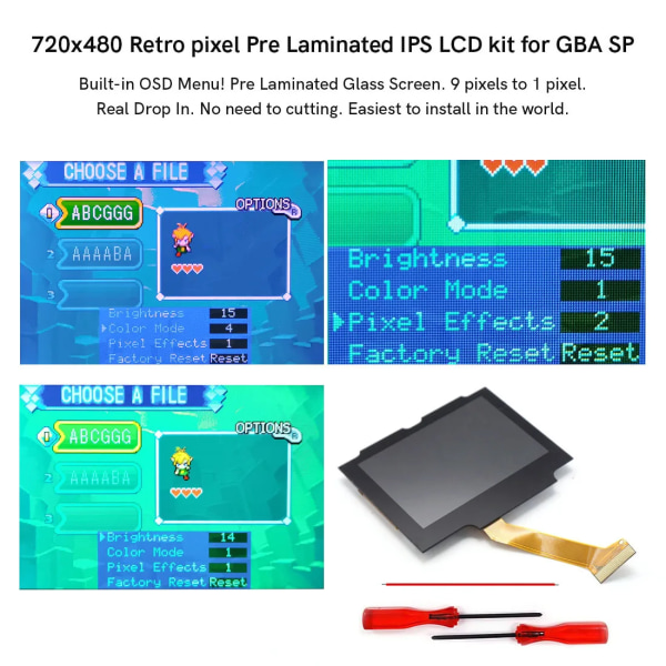 V5 IPS GBA SP Bakgrundsbelysning Bakgrundsbelyst LCD-byte Mod Kit för Game Boy Advance SP NO NEED CUT Case 6