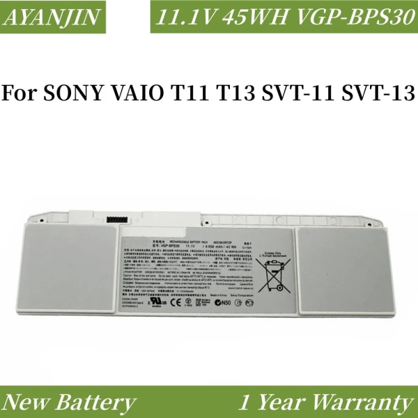 Laptopbatteri Nytt 11.1V 4050MAH 45WH VGP-BPS30 BPS30 Original För SONY VAIO T11 T13 SVT-11 SVT-13