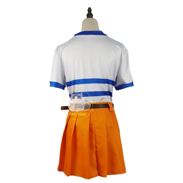 Filmer One Piece Anime Nami Cosplay Kostym Nami Uniform Skjorta Kjol Nami Peruk Halloween Party Performance Kläder Dam costume and wig XXL