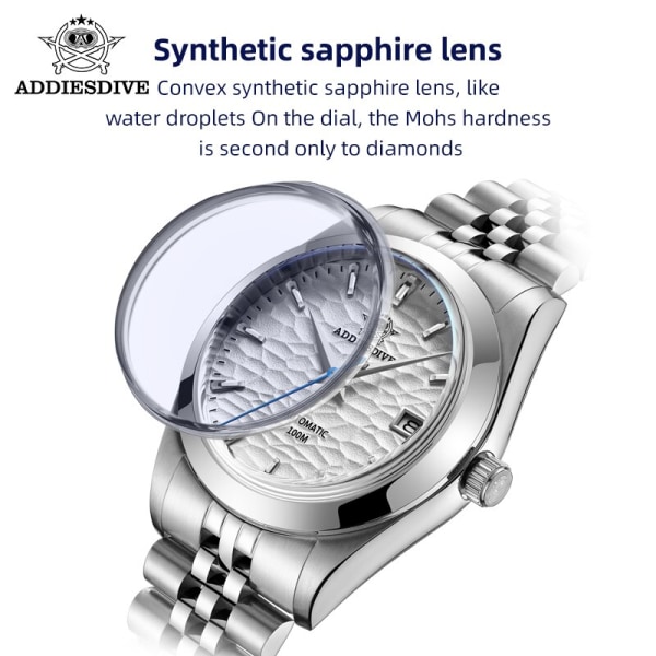 ADDIESDIVE klockor Herr Lyx NH35 Sapphire Automatisk Mekanisk Watch Rostfritt stål 10ATM Vattentät Herrarmbandsur Reloj AD2118 steel white NH35