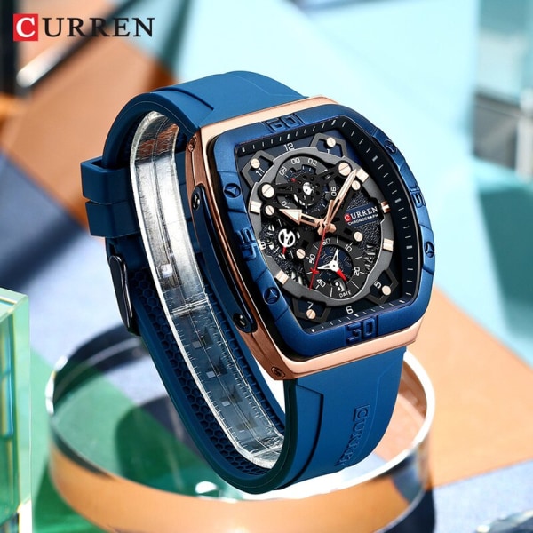Lyxiga sportkvartsarmbandsur för män Färgglad multi watch av typen Tonneau med automatisk datum black box