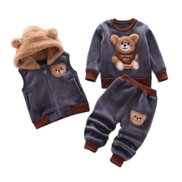 Baby Pojkar och Flickor Kläder Set Tricken Fleece Barn Huva Ytterkläder Toppar Byxor 3 ST Kläder Barn Toddler Varm kostym kostym Blue 4T