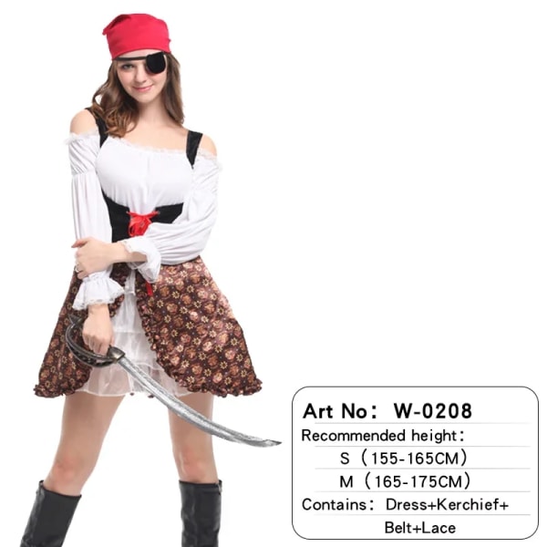 Carnival Pirate Cosplay Kostymer Karibiska pirater med hatt Huvudbonader Julfest Vuxen damklänning Inga vapen W-0208 S