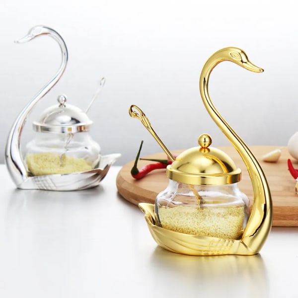 Creative Swan Aluminium Kryddor Set Kryddor Behållare legering Kryddglasburk Salt Sockerskål Peppar Organizer Ceramics gold