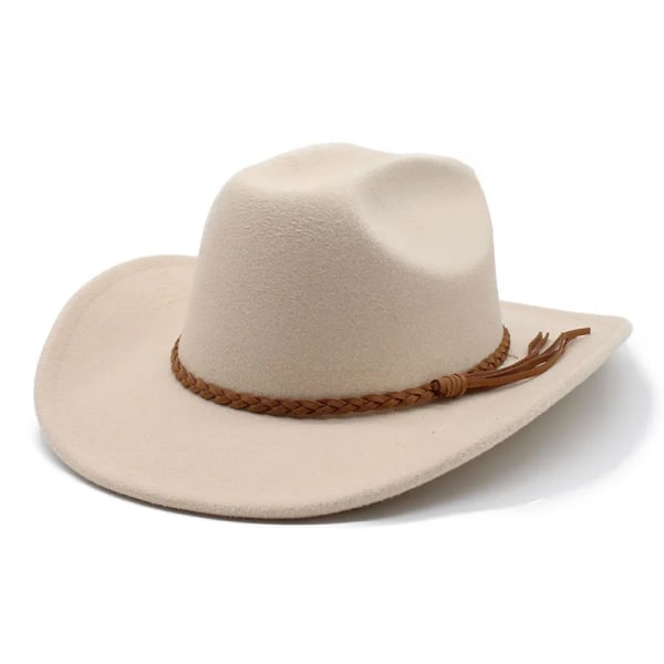 Vintage västerländsk cowboyhatt för män 8 cm bred brättad gentleman jazzhattar Panama Cowgirl Cloche Church Sombrero Hombre Kepsar Beige