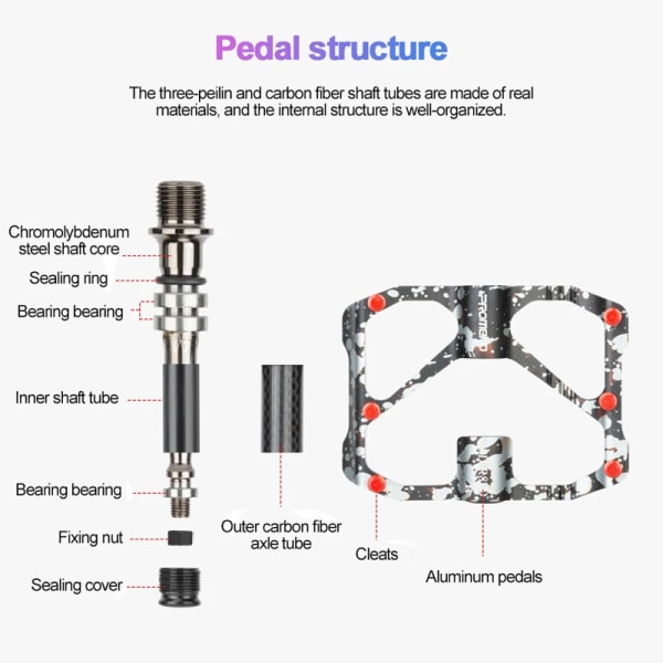 Cykelpedaler med 3 lager för landsvägscykel med kolfiberaxelrör Ultralätta Mtb-pedaler Hållbar cykelpedal Cykeltillbehör Road Red 1pair