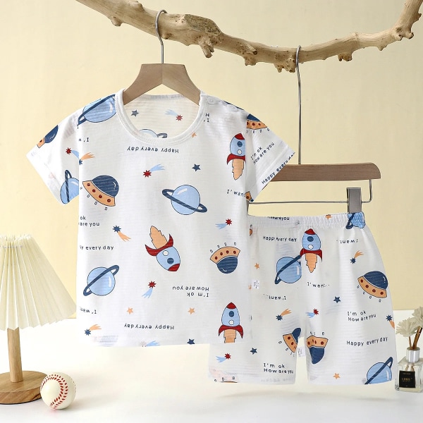Populärt i SummCottonSafe Baby Barnkläder Set Söt tecknad kortärmad hem Set Sovkläder Mjuk Andas type1 2T