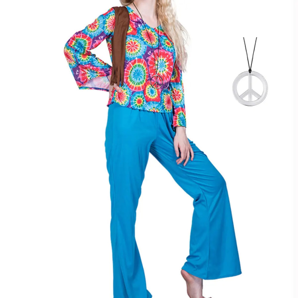 Män Kvinnor Hippie Love Peace Costume Fancy Carnival Herr Vintage 70-talsväst Fest Hippie Outfit Kostym set 2-2 S
