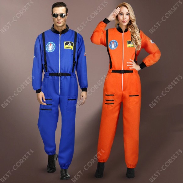 Astronautdräkt för kvinnor, män, rymddräkt, astronautkostym, flygdräkt för vuxen pilot med dragkedja, pardräkt women orange XXL