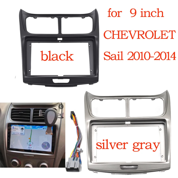 9 tums bilstereo för Chevrolet Sail 2004-2014 dubbel DIN bil DVD-ram installationspanel instrumentbräda montering installation Silver- frame-cord