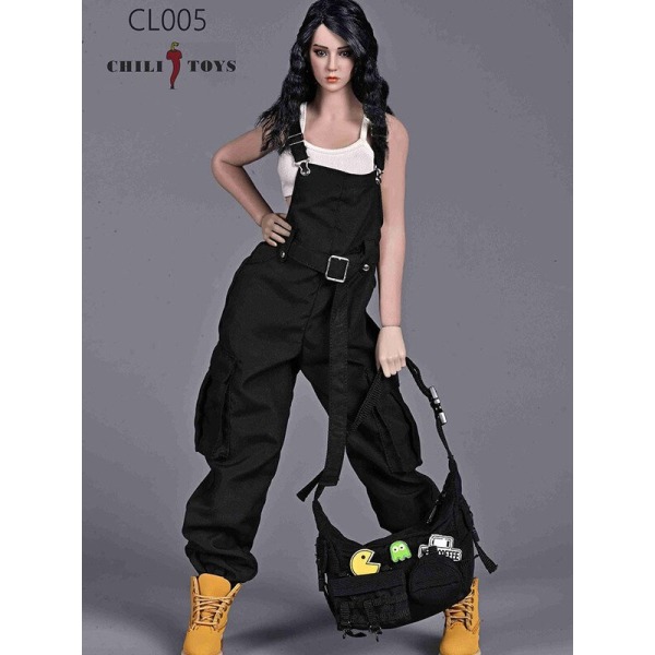 1/6 Kvinnor Soldat Overall Trendiga Hip Hop Strap Byxor Y2K Jumpsuit Rompers Slim Crop Tops Väst För 12\ CL005B