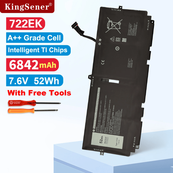 Laptopbatteri KingSener 722KK För DELL XPS 13 9300 9310 9380 Series P117G P117G001 P117G002 2XXFW FP86V WN0N0 7.6V 52Wh