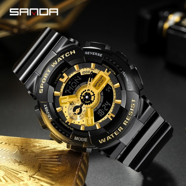 Sanda nya multi-funktion Luminous Sport Electronic Watch dykning med lyft hand lampa watch mode INS vind 3111 colorful gold