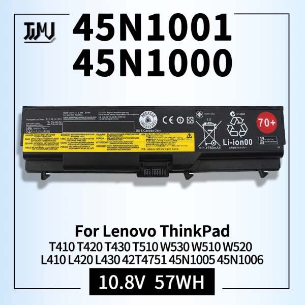 Laptopbatteri 70+ 45N1001 42N1000 för Lenovo ThinkPad T430 T430i T410 T510i W530i L430 SL530 0A36302 0A36303 45N1006 57Y4185 45N1001 10.8V  57WH