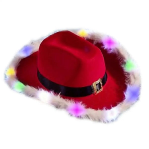 Jul Cowboyhatt Long Life Knapp Batteri Power Non-woven Strobe Jul Cosplay rekvisita Filtkant Tomteluva Röd white light