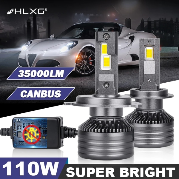 -HLXG h4 led Canbus 35000LM luces led H8 H9 H11 9012 H7 LED HB3 9005 9006 HB4 LED-strålkastare Glödlampor 6000K 12V Billjus Autolampa H4