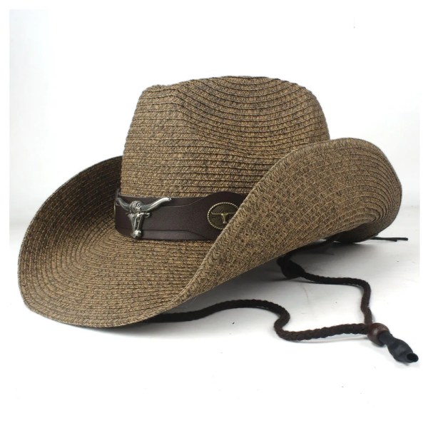 Sommarhalm Herr Dam Svart Western Cowboyhatt Hatt med bred brätte Utomhus Sombrero Hombre Cowgirlhatt Black