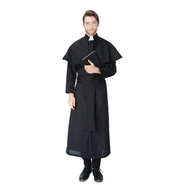 Halloween Carnival kostym för man Gud Fader Missionär Präst Cosplay kostymer med bälte Neckwear Cross Style-2 Height 168-180cm