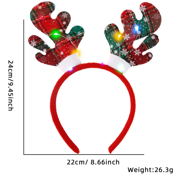 Juldekorationer för hem snögubbe julgran båge rådjur horn pannband med ljus flicka barn part pannband 3