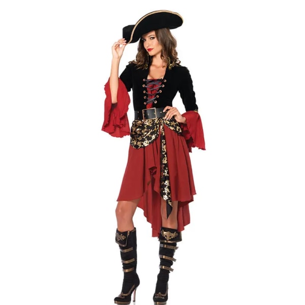 Kvinnliga karibiska pirater Kaptenskostym Halloween Rollspel Cosplay kostym Outfit Gotisk finklänning As picture XXL