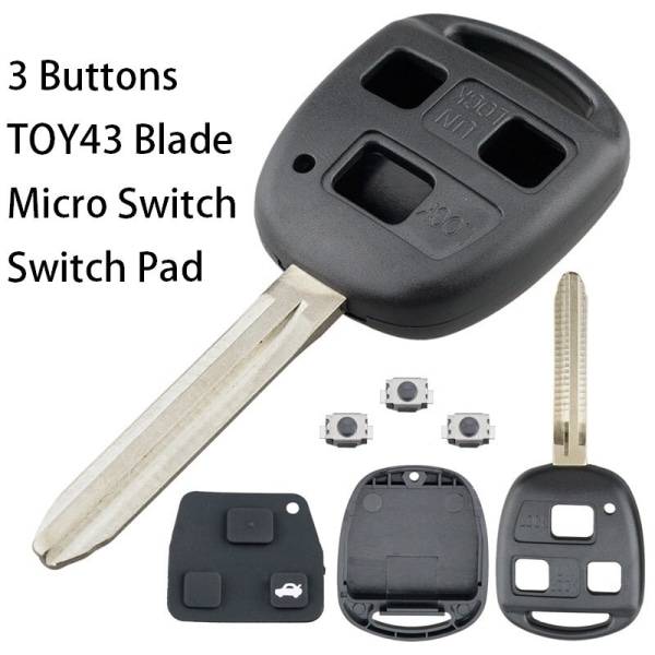 3-knapps fjärrnyckel för Toyota, kompatibel med Rav4, Yaris, Prado, Corolla, Land Cruiser, Previa, Tarago modeller 3BT TOY43 3 Switch