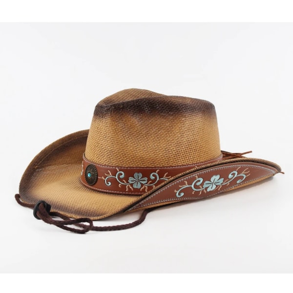 Vintage halmhatt Western Cowboyhatt Vår Sommar Panama Solhattar Retro Elegant Cowgirl Jazz Cap Sombrero Hombre Khaki