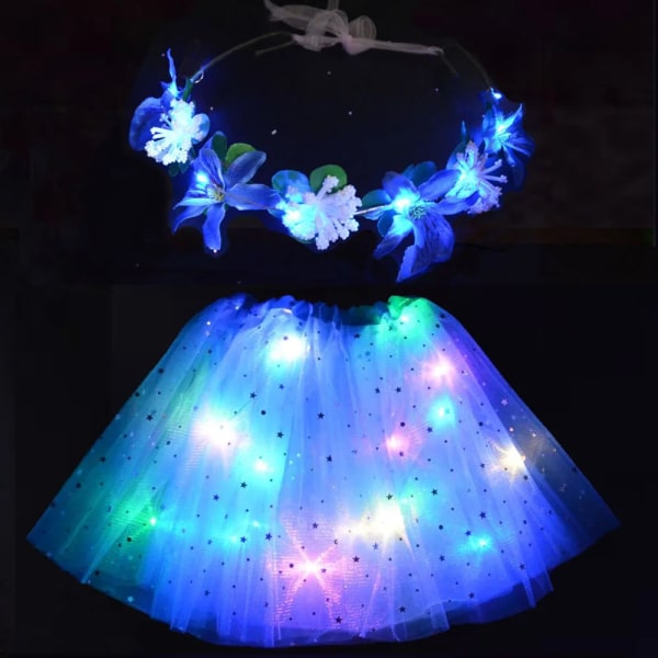 Flicka Kvinnor Flower Fairy Light Up Tutu Led-kjol Star Glow Pannband Krans Party-svart kjol black skirt for  2-8 years