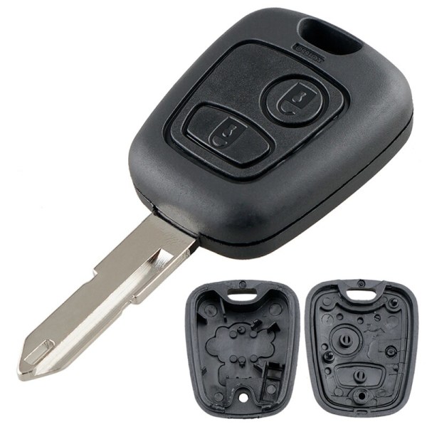 Fjärrnyckelskal 2 knappar, case med blad 206 och 2 mikrobrytare anpassade till Peugeot 106 206 306 406 Just Key no Switches