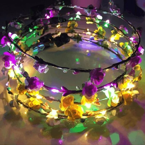 24ST Crown Flower Pannband LED Light Up Hårkrans Hårband Girlander Glödande mix colors