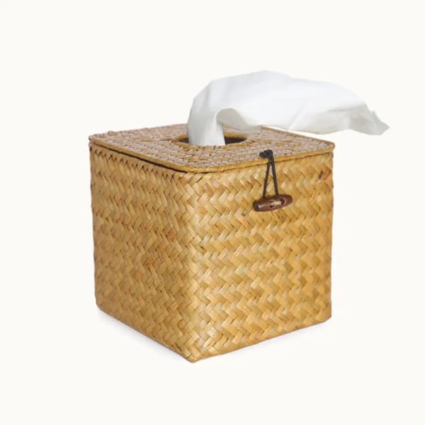 Vintage Hantverk Rotting Tissue Box Seagrass Servetthållare Vävnadshållare Roll Paper Wicker Woven Tissue Box Organizer Heminredning C