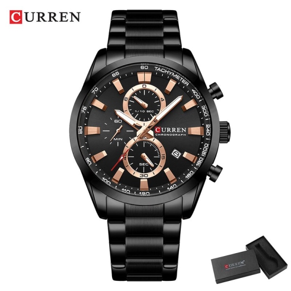 Casual Sportigt märke Armbandsur i rostfritt stål för män Nya Chronograph Quartz-klockor med datum 8445 black box