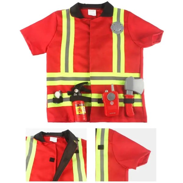 7st Kids Firefighter Cosplay Little Fireman Brandmän Dräkt Uniform För Pojke Barn Halloween Carnival Party Kostymer För Pojkar