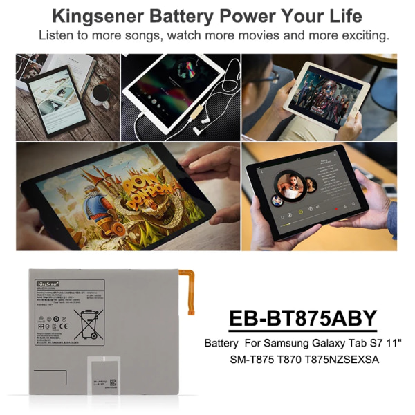 Laptopbatteri KingSener Tablet EB-BT875ABY EB-BT975ABY För Samsung Galaxy Tab S7+ 11" SM-T976B SM-T970 För Galaxy Tab S7 SM-T875 T870