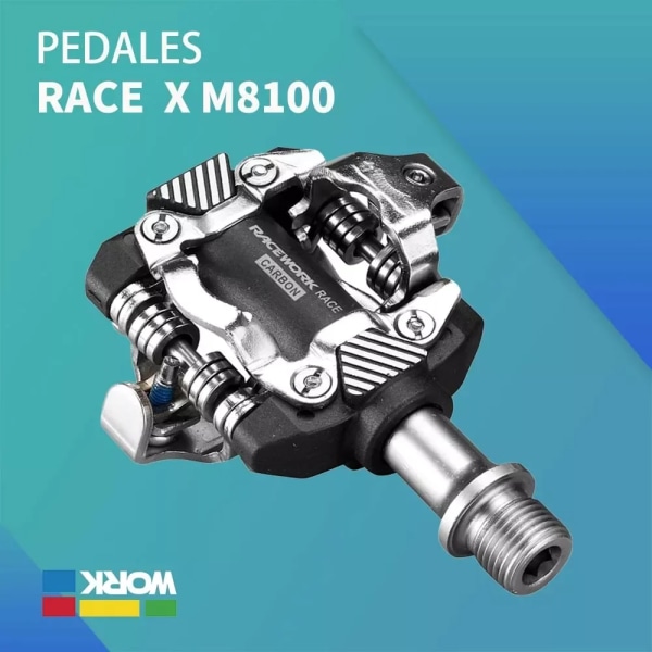 RACEWORK X-M8100 Cykelpedaler Kolfiber Ultralätt självlåsande SPD DU Bearing MTB Cykel Pressgjutningscykeltillbehör Gold Pedal