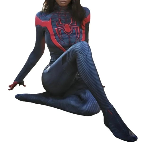 Sexig svart katt superhjälte Cosplay kostym för spindelkvinnor Halloween kostym jultight 3D-utskrift Jumpuit Bodysuit A with mask XXL