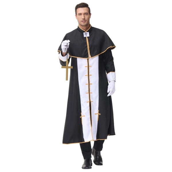 Svart Vit Adult prästdräkt för män Religiös pastor Far Kostymer Halloween Purim Party Mardi Gras Fancy Dress Black XL