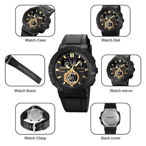 SKMEI 1881 Män Digital Watch Mode Casual Stoppur Klocka Vattentät Militärelektronik Herrarmbandsur reloj hombre Gold White withstrap