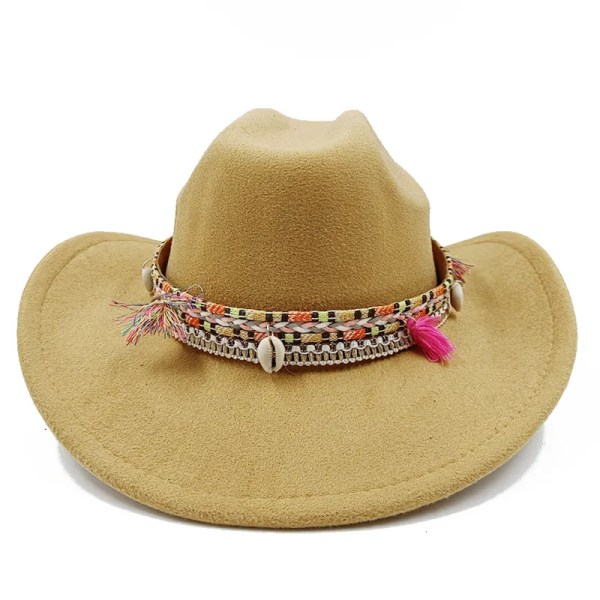 Cowboyhatt i etnisk stil Mode Chic unisex enfärgad jazzhatt med tjurformad dekor Western Cowboyhattar 44