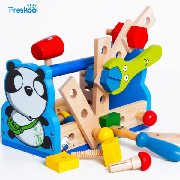 Montessori Barnleksak Träleksaker Panda Verktygskorg Lärande Pedagogisk förskola Träning Brinquedos Juguets