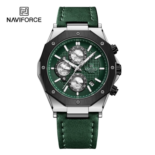 NAVIFORCE Fashion Quartz Klockor för män Läderarmband Sport Chronograph Watch Auto Date Vattentät Lysande Manklockor SGNGN