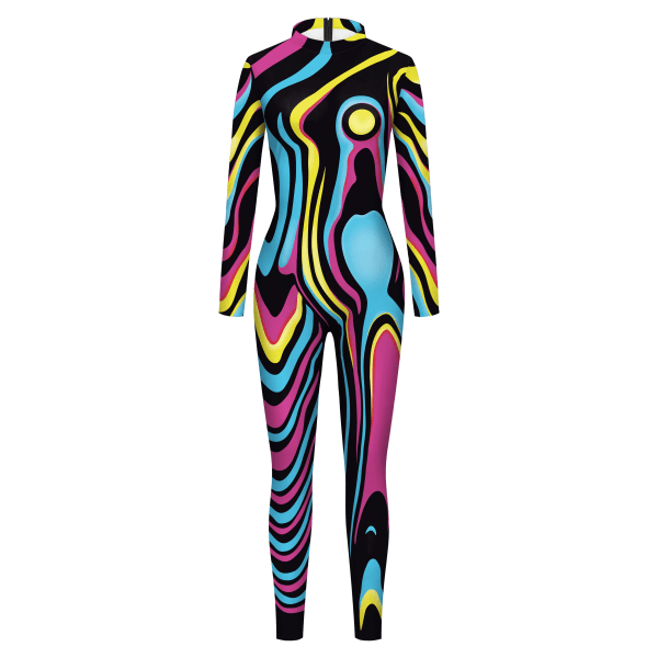 Zawaland Halloween Party Printed Spandex Elastisk Zentai skeleton Body Jumpsuit Cosplay Kostym Catsuit B142-322 S