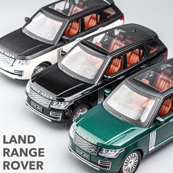 Land rover rover rover suv 1:24 bilmodell, ljud- och ljussimulering, räfflad rygg, samling av legeringsbilar, prydnadssaker, leksak för pojkar, bilpresenter Black with Box