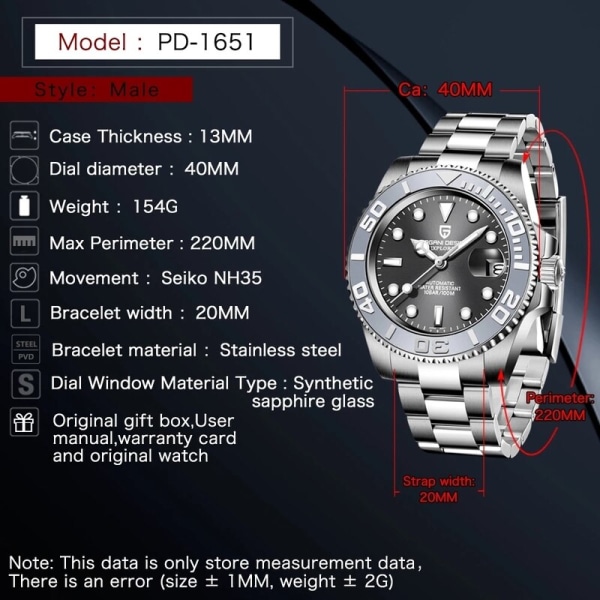 PAGANI DESIGN Watch Lyx Sapphire Mekanisk Armbandsur Toppmärke Automatisk Watch Rostfritt stål Vattentät 100M Herrklockor Gold Black