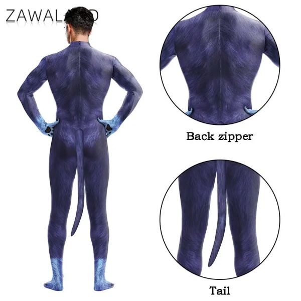 Zawaland Cosplay kostym för manlig vuxen cover elastisk Zentai husdjursdräkt Djur Hund Print Catsuit Body med svans 1014 S