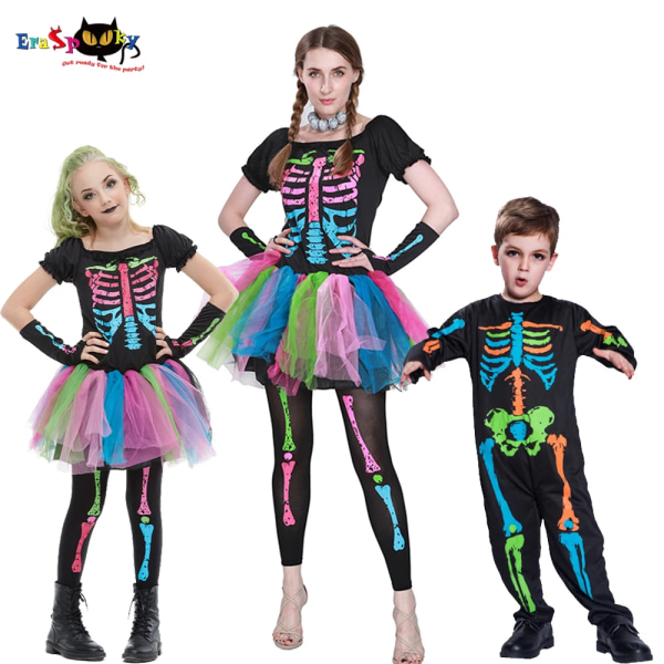 Eraspooky Funky Punky Bones Tutu Dress Halloween kostym För Familj Vuxen/Barn Skelett Jumpsuit Party Grupp Fancy Dress Boys L