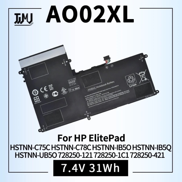 Laptopbatteri AO02XL Ersättning för HP ElitePad 1000 G2 Series HSTNN-C75C HSTNN-C78C HSTNN-IB5O HSTNN-IB5Q HSTNN-UB5O 2ICP4-74 AO02XL 7.4V 31Wh