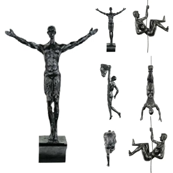 6st/ set Kreativ industriell stil Bergsklättring Man Harts Vägghängande Staty Skulptur Figurer Hantverk Heminredning